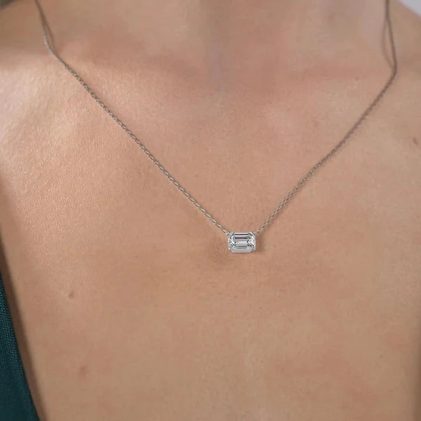 Platinum Emerald Cut Diamond Necklace