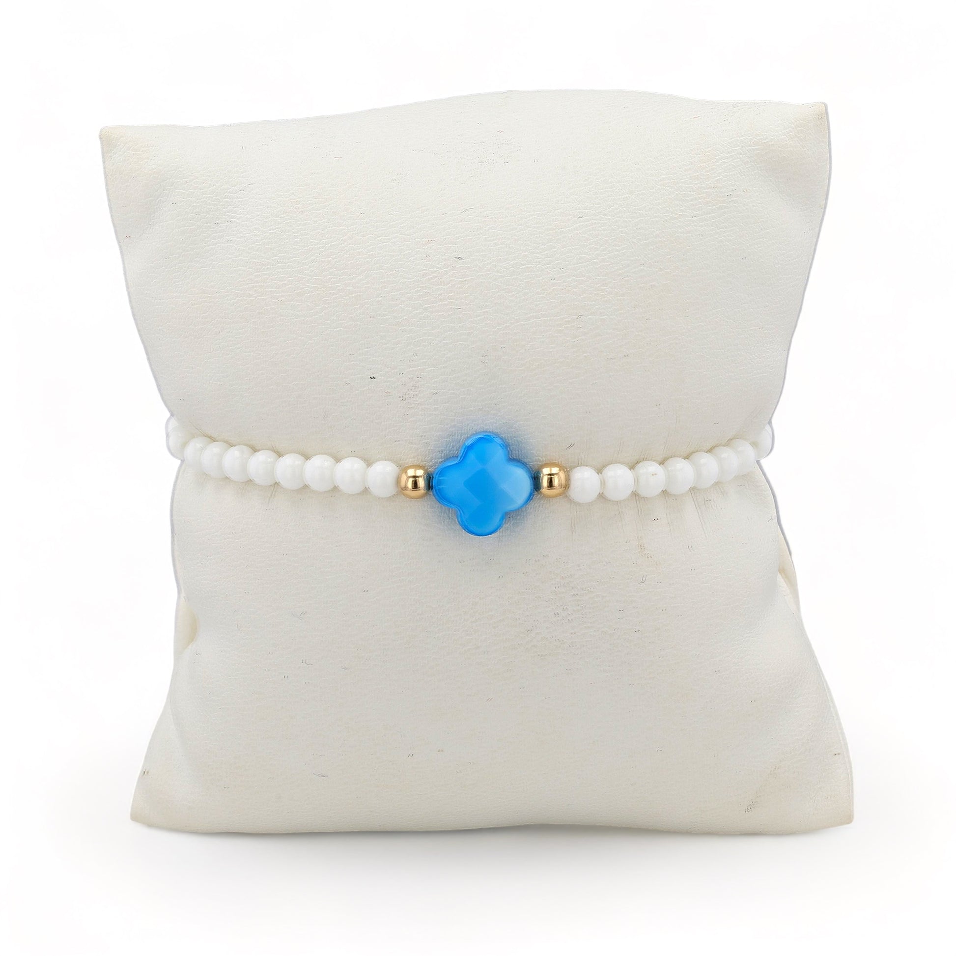 14K Yellow gold white agate turquoise clover bracelet