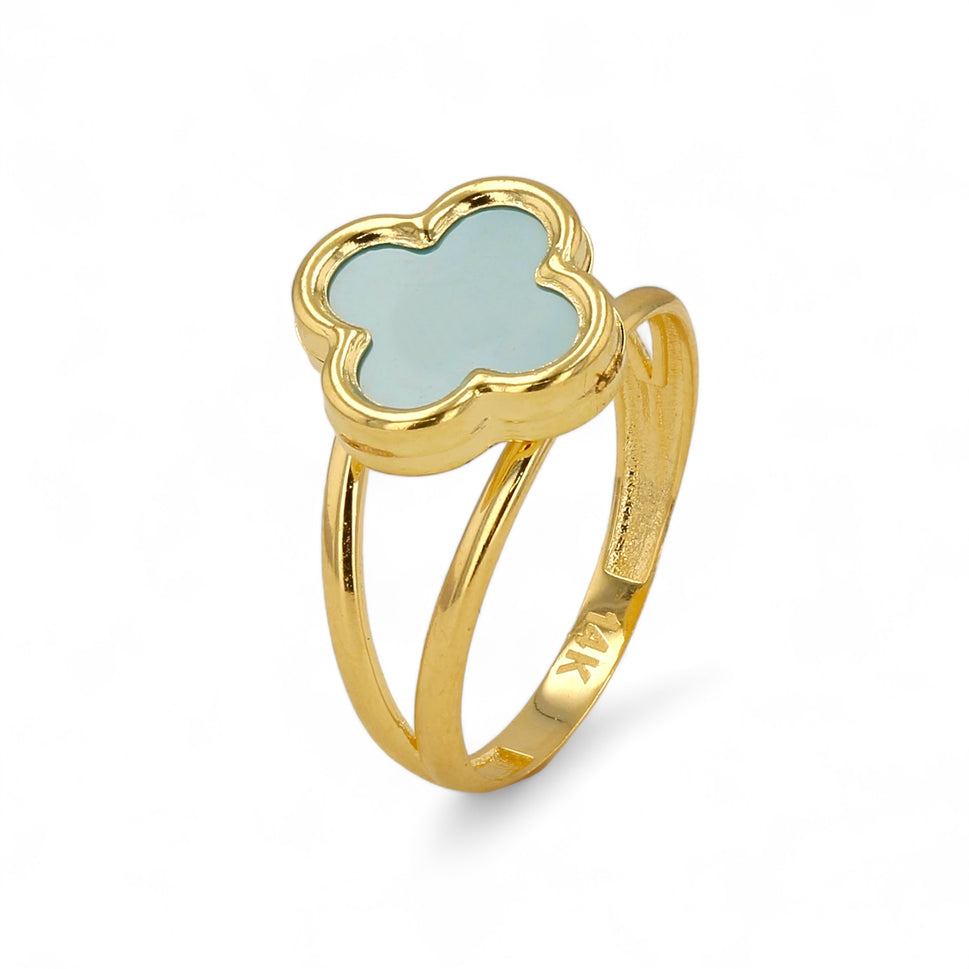 14K Gold Aqua Clover Ring