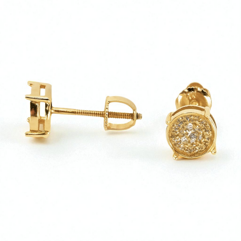 14K Yellow Gold Round Diamond Stud Earrings