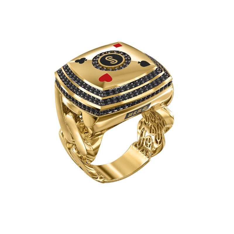 10Kt Yellow Gold Black Round Monaco Ring