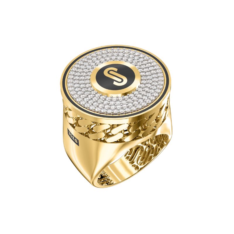 10Kt Yellow Gold White Round Monaco Ring