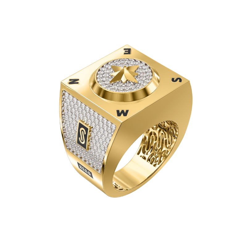 10Kt Yellow Gold White Round Monaco Ring