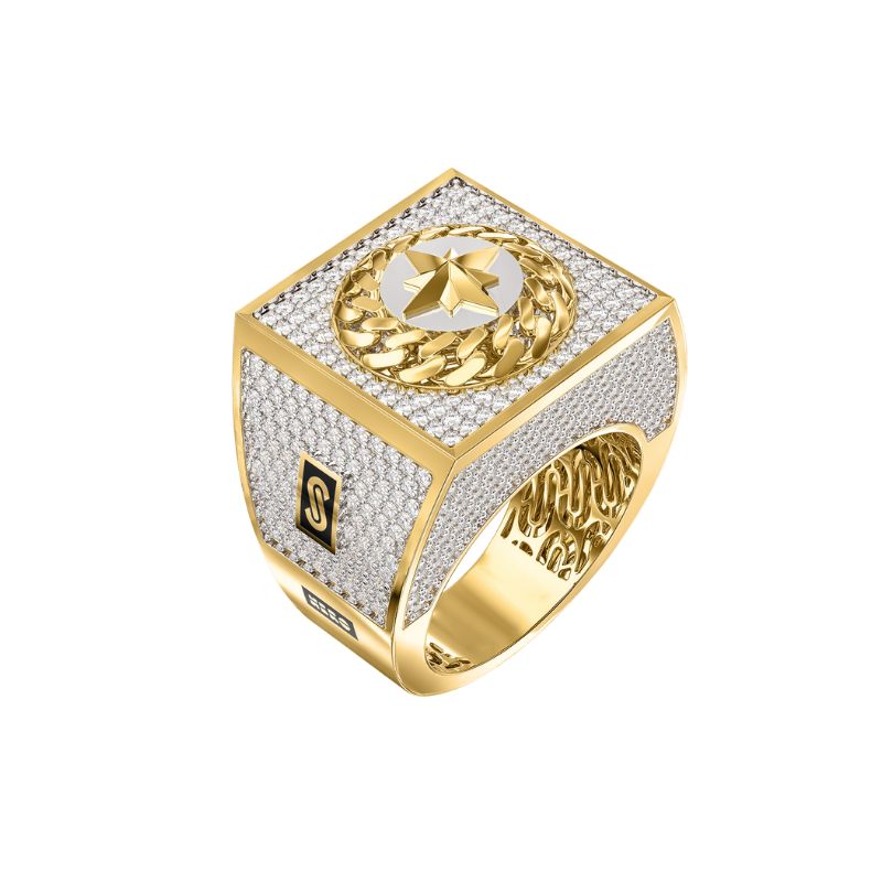 10Kt Yellow Gold White Round Monaco Ring