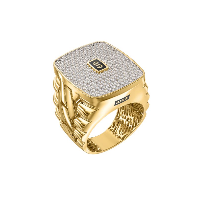 10Kt Yellow Gold White Round Monaco Ring