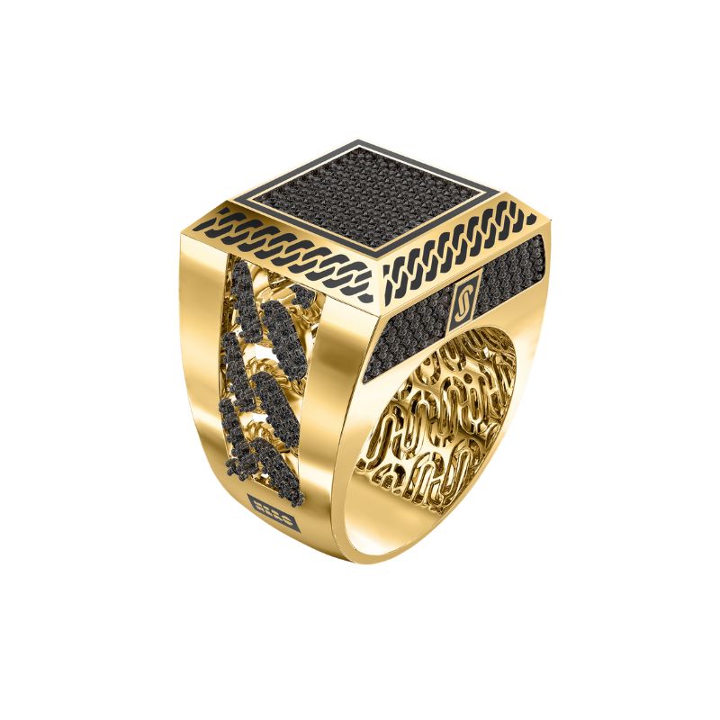 10Kt Yellow Gold Black Square Monaco Ring