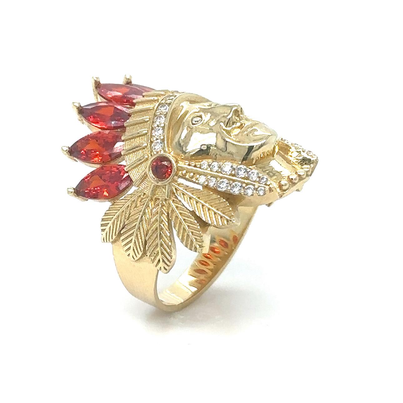 14Kt Gold Ring Red Indian