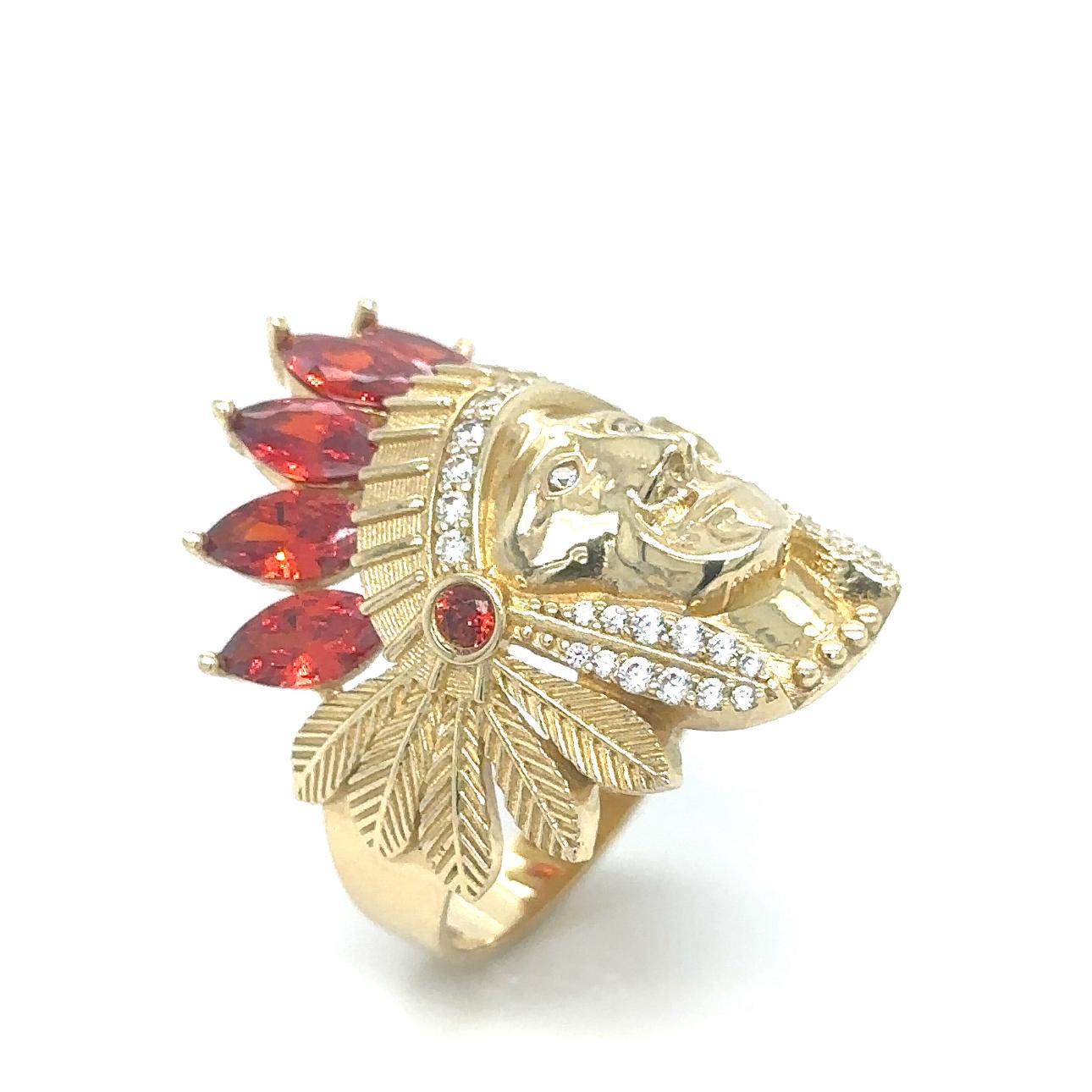 14Kt Gold Ring Red Indian