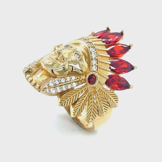 14Kt Gold Ring Red Indian