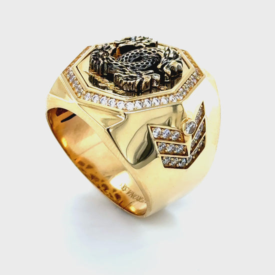 14K Solid Gold Ring Dragon Double