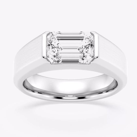 14k White Gold Mens Emerald Cut Diamond Wedding Band