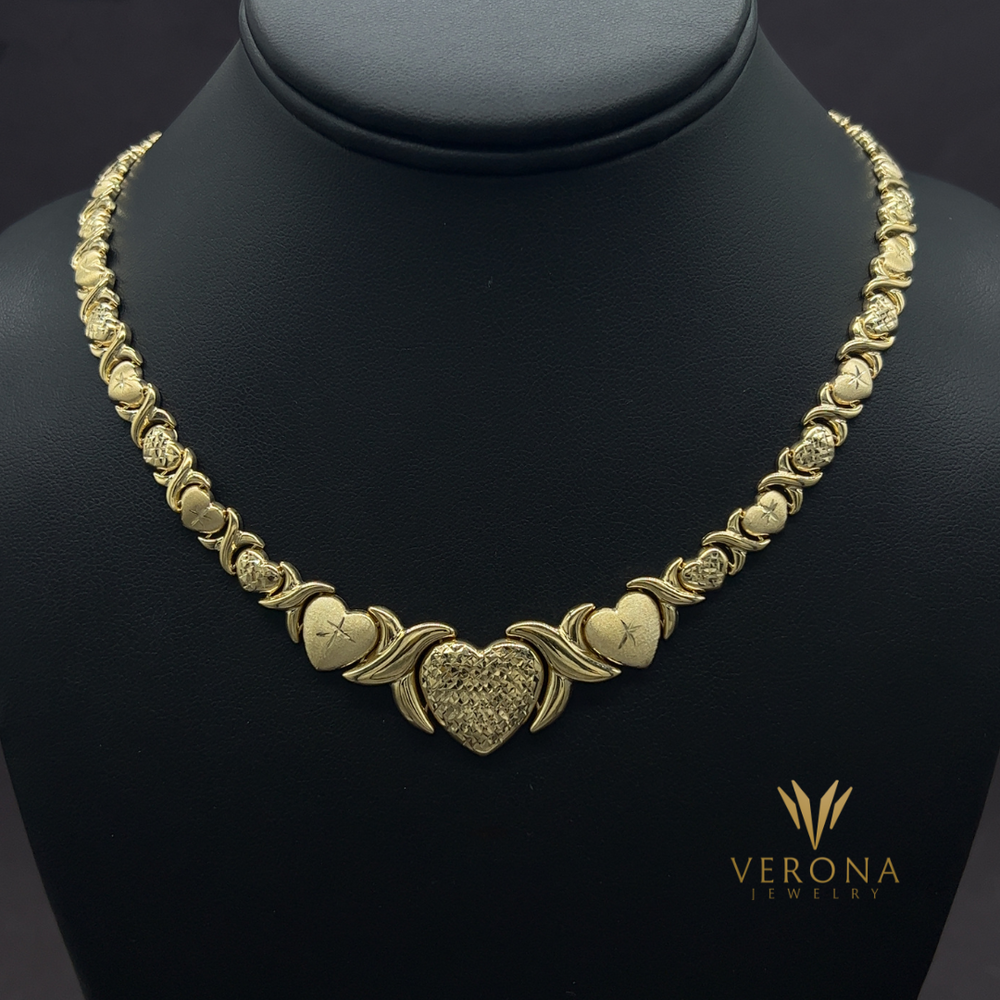 Gold Necklace HUGS & KISSES Necklace Set, Gold Filled Cuban Link Cryst –  Angel Jeweler