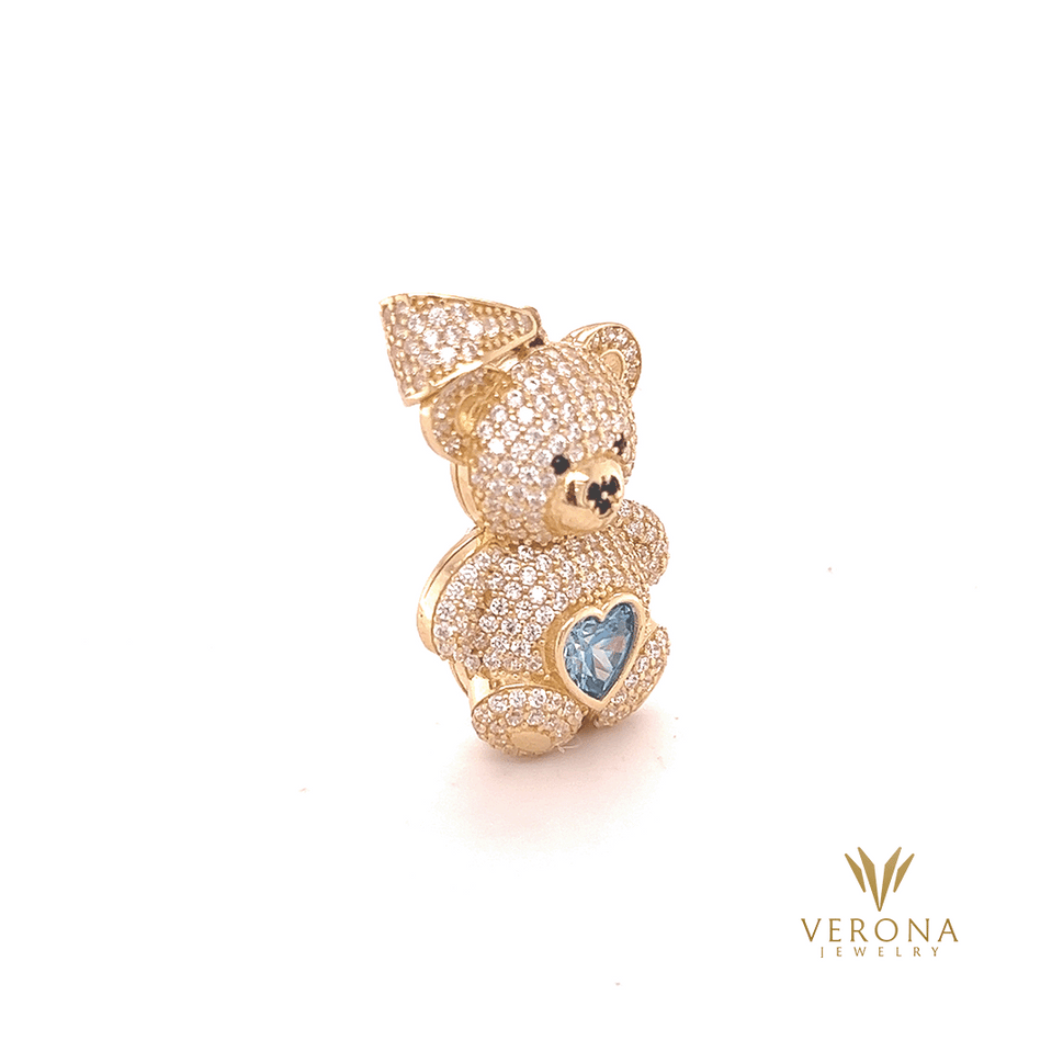 14Kt Gold Teddy Bear Blue Pendant